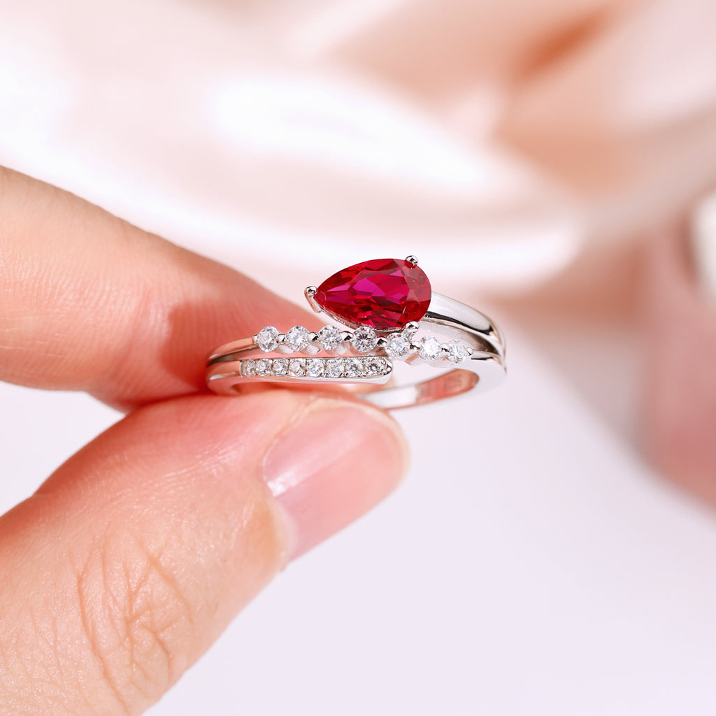 Pear‑Cut Open‑Shank Star‑Accent Gemstone Ring