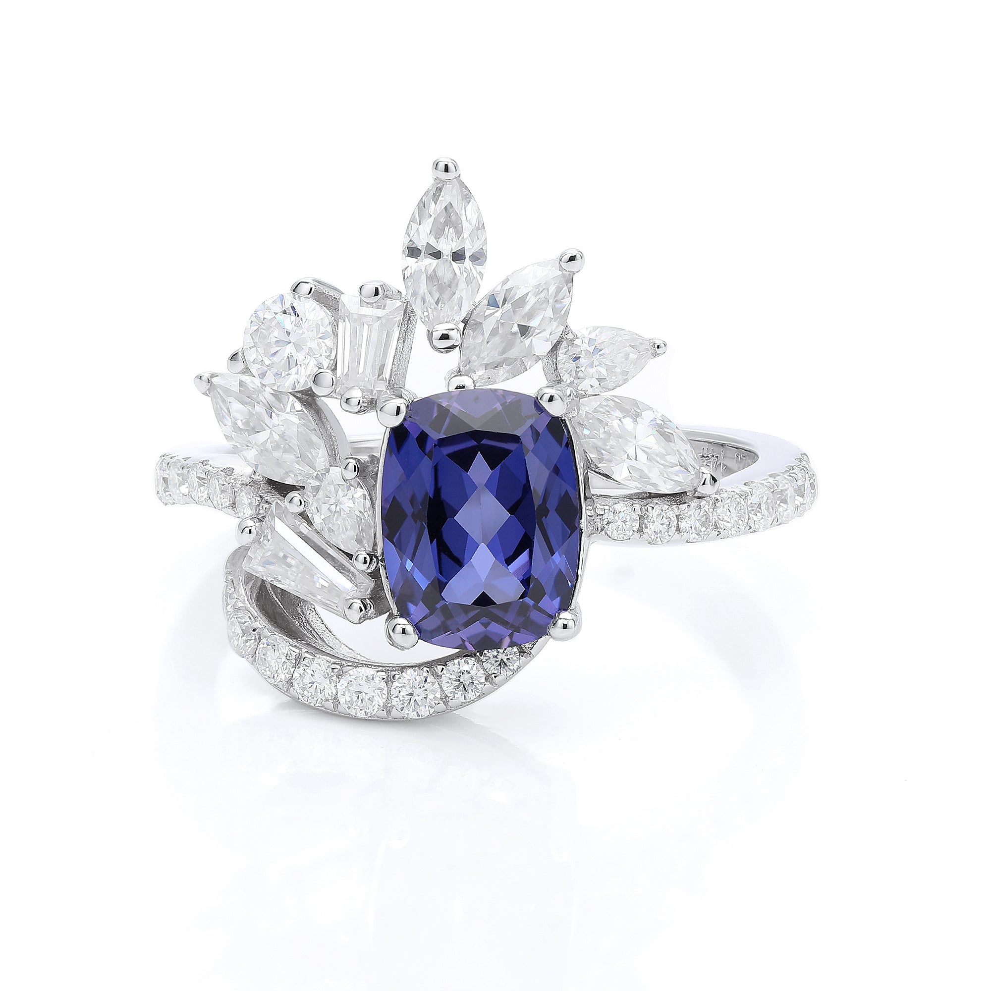Cushion‑Cut Floral Halo Gemstone Statement Ring