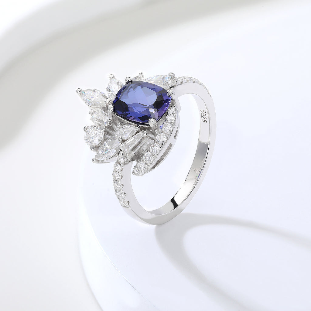 Cushion‑Cut Floral Halo Gemstone Statement Ring