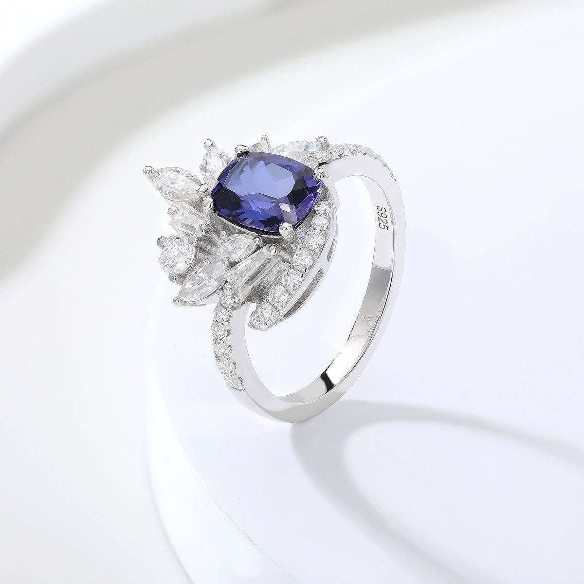 Cushion‑Cut Floral Halo Gemstone Statement Ring