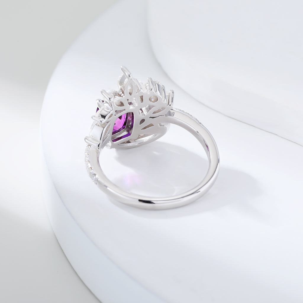 Cushion‑Cut Floral Halo Gemstone Statement Ring