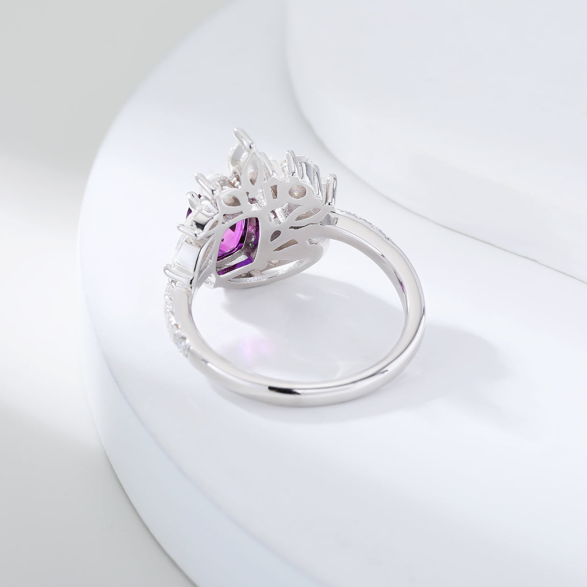 Cushion‑Cut Floral Halo Gemstone Statement Ring