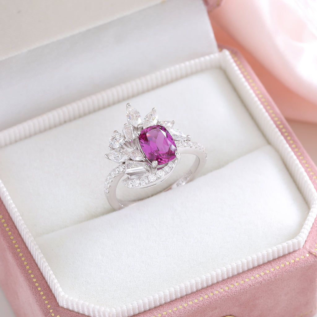 Cushion‑Cut Floral Halo Gemstone Statement Ring