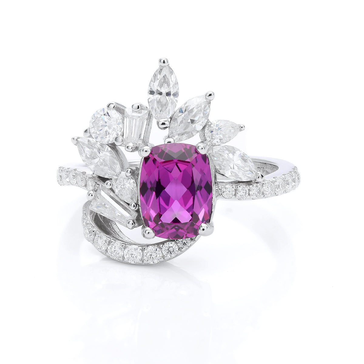 Cushion‑Cut Floral Halo Gemstone Statement Ring