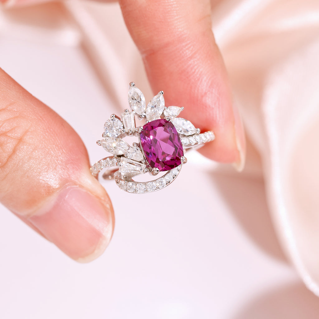 Cushion‑Cut Floral Halo Gemstone Statement Ring