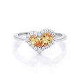 Heart Shape Dual Gemstone Halo Ring, Red / Yellow / Purple Center Stones, 18K White Gold / 925 Sterling Silver Bespoke Fine Jewelry