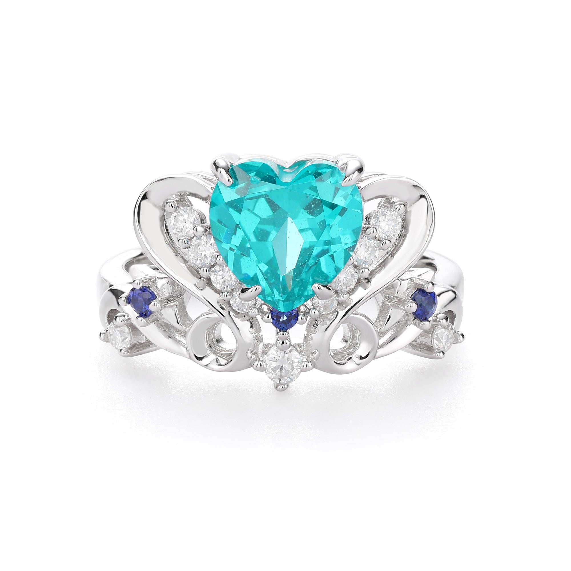 Colored Gemstone Halo Ring, Blue / Red / Light‑Green Center Stone, 18K White Gold / 925 Sterling Silver Bespoke Fine Jewelry