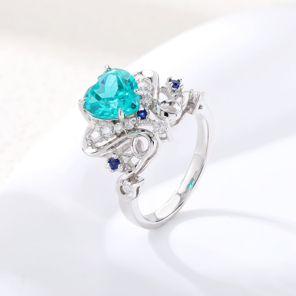 Colored Gemstone Halo Ring, Blue / Red / Light‑Green Center Stone, 18K White Gold / 925 Sterling Silver Bespoke Fine Jewelry