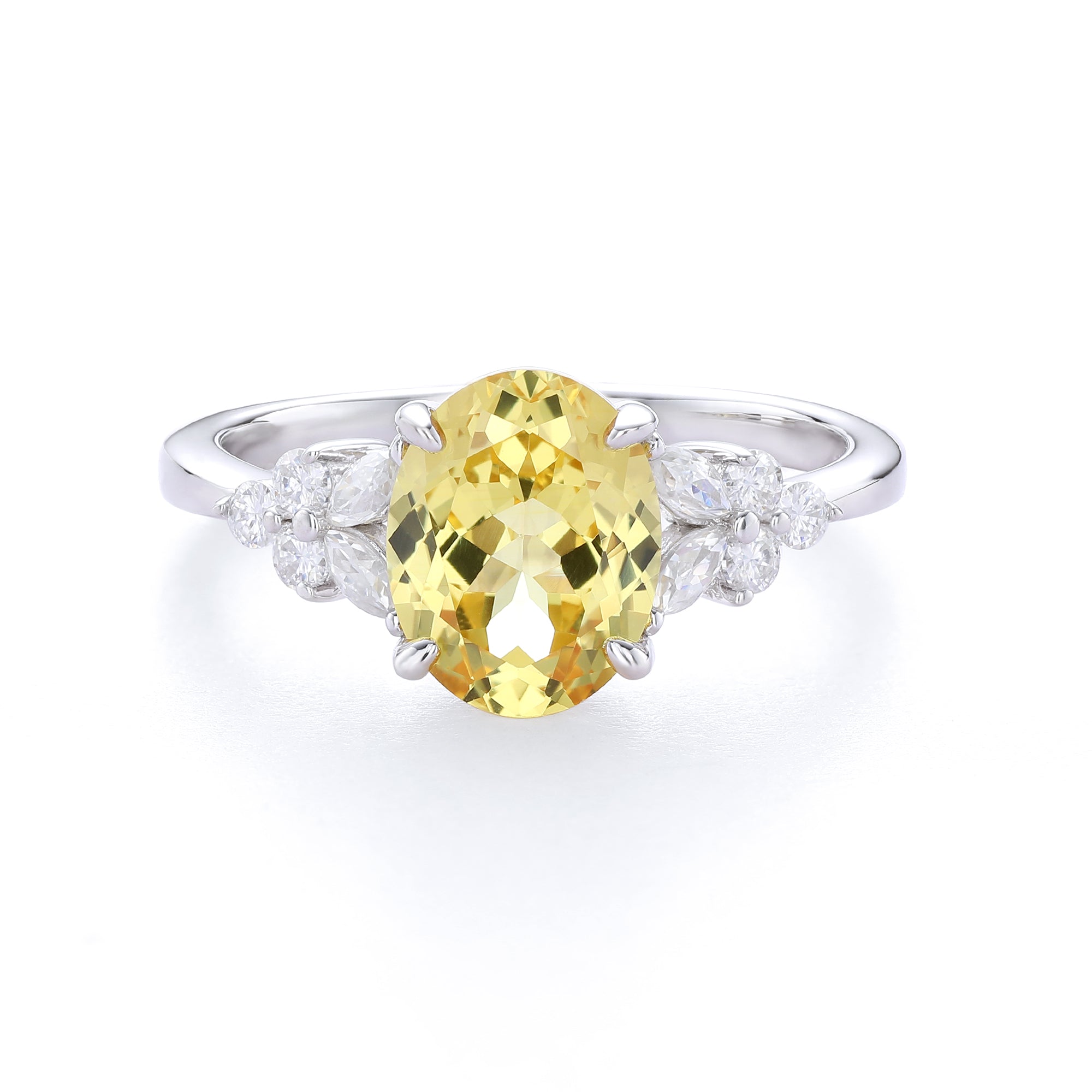 Oval Cut Colored Gemstone Ring, Marquise & Round Accent Stones, 18K Gold / 925 Sterling Silver Bespoke Fine Jewelry