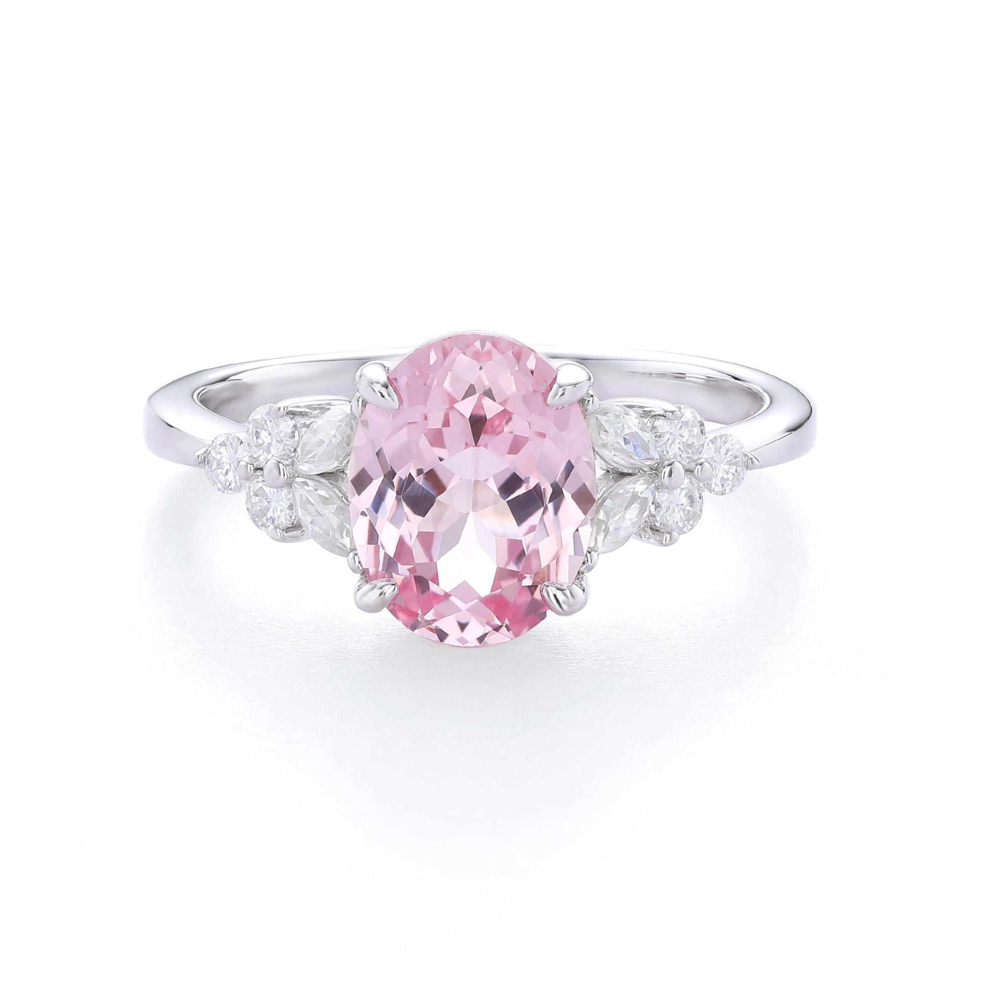 Oval Cut Colored Gemstone Ring, Marquise & Round Accent Stones, 18K Gold / 925 Sterling Silver Bespoke Fine Jewelry