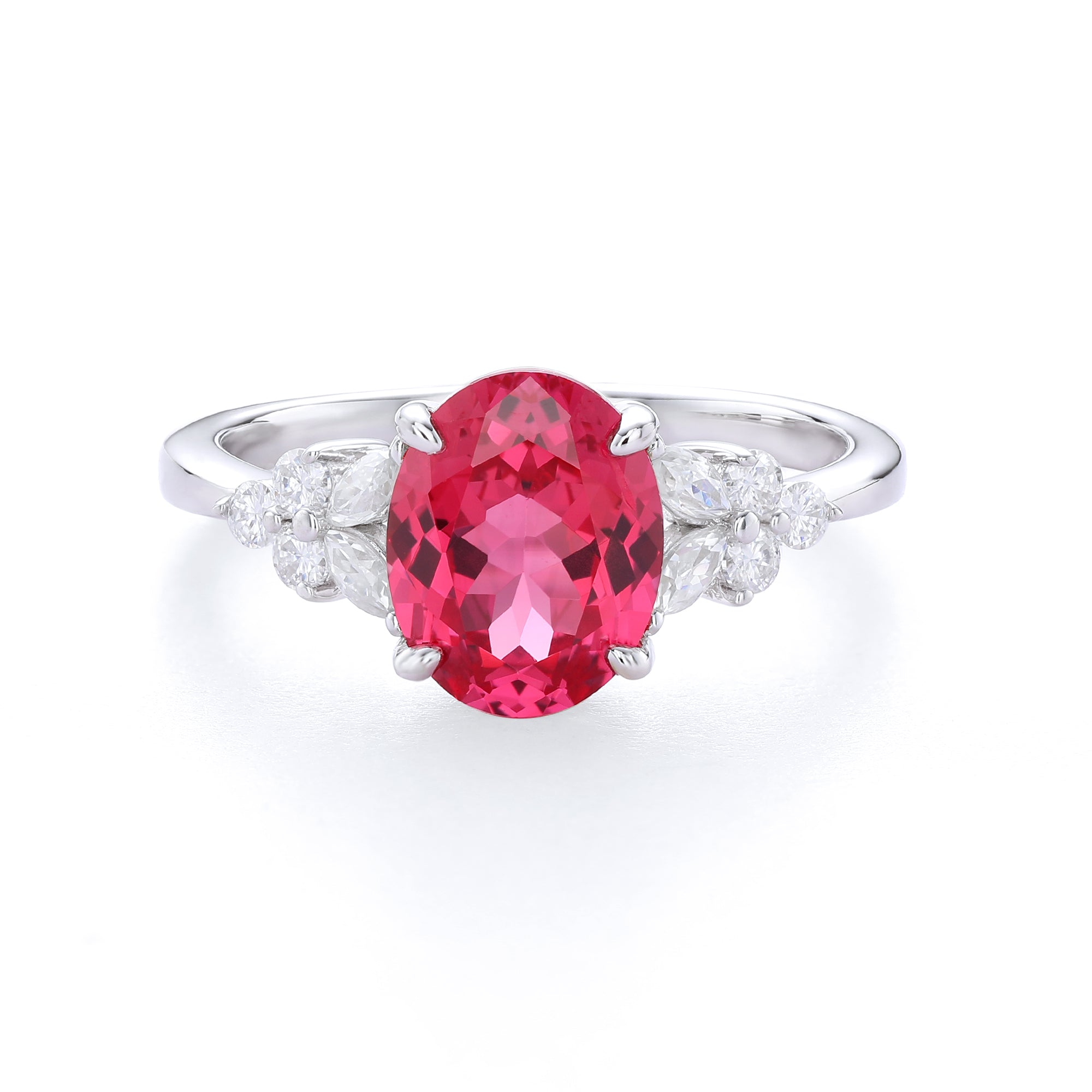 Oval Cut Colored Gemstone Ring, Marquise & Round Accent Stones, 18K Gold / 925 Sterling Silver Bespoke Fine Jewelry