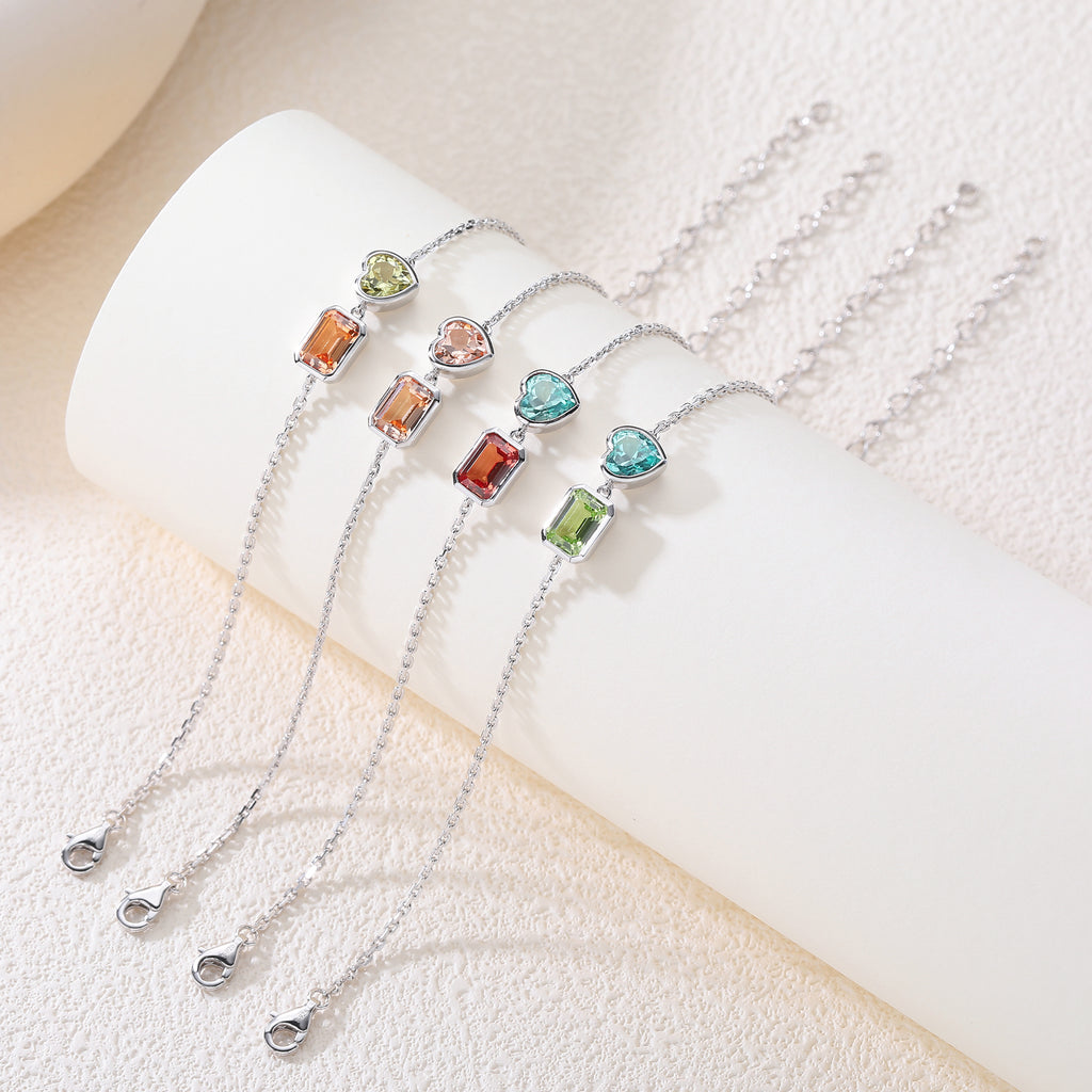 Two‑Stone Heart & Rectangle Gemstone Bracelet
