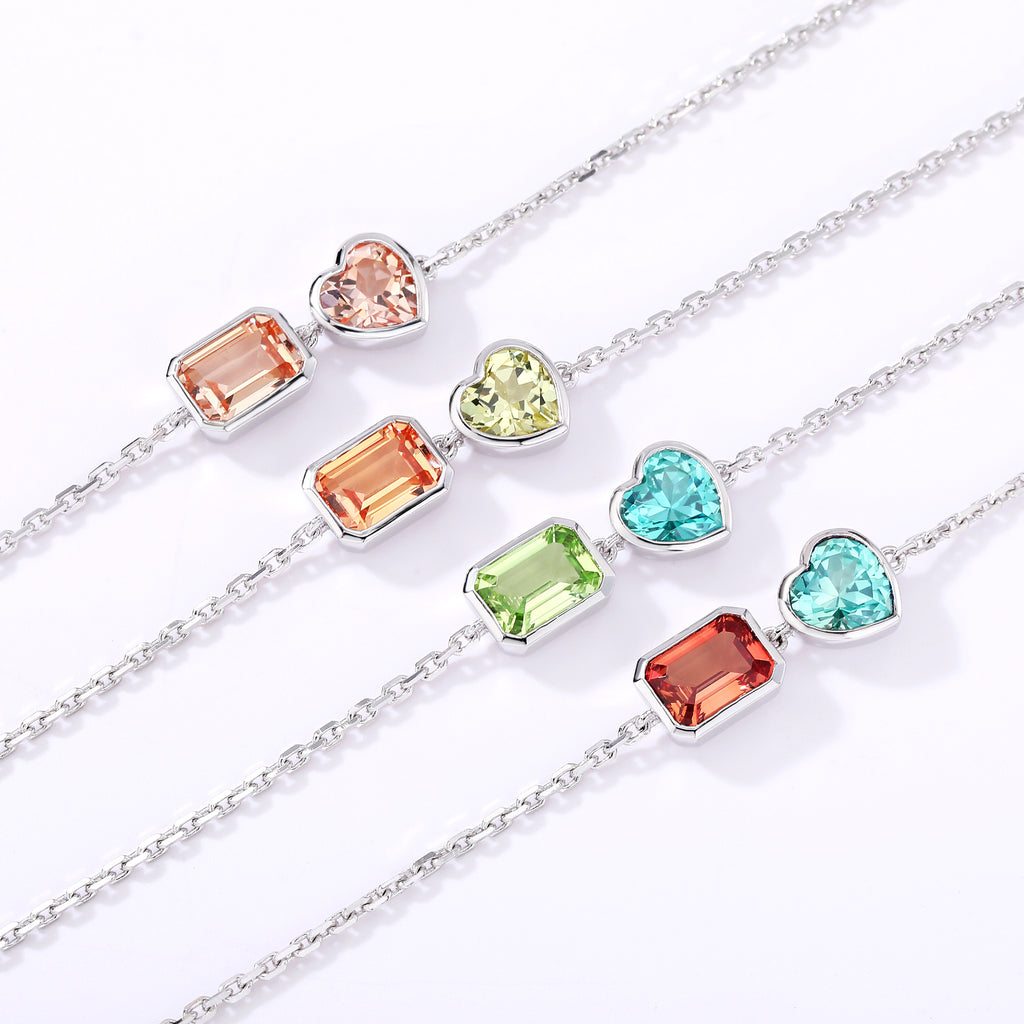 Two‑Stone Heart & Rectangle Gemstone Bracelet