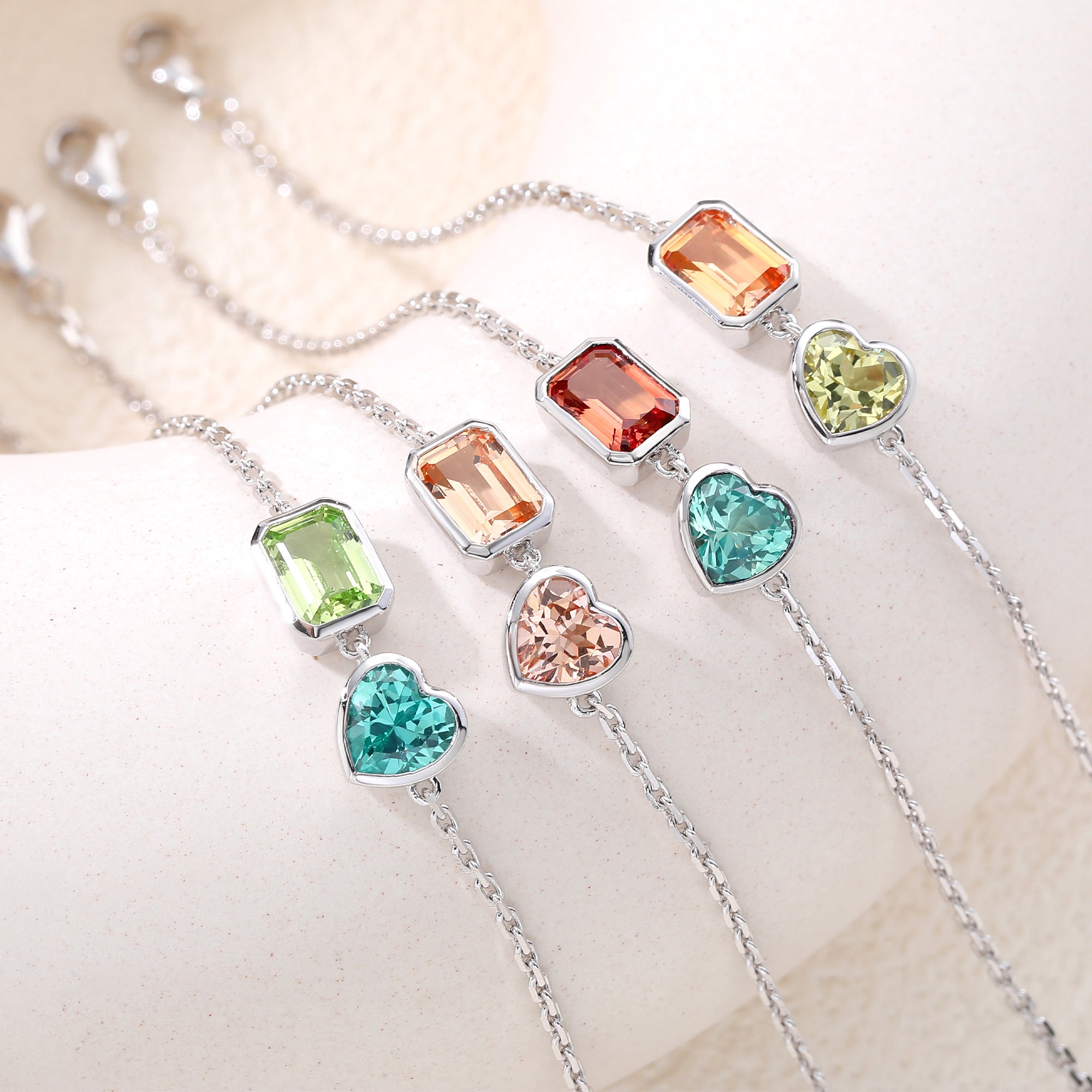 Two‑Stone Heart & Rectangle Gemstone Bracelet