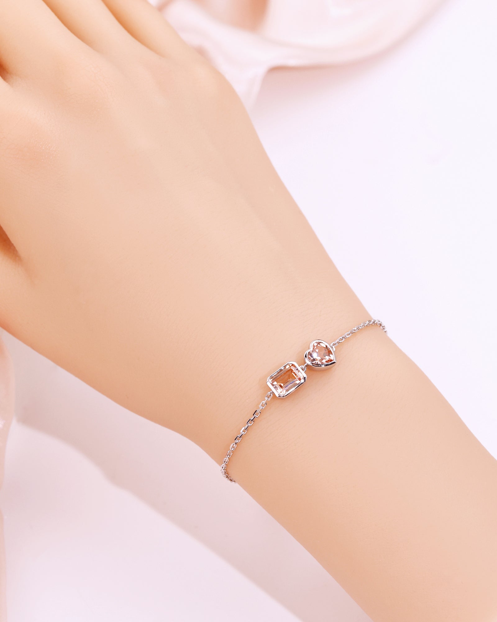 Two‑Stone Heart & Rectangle Gemstone Bracelet
