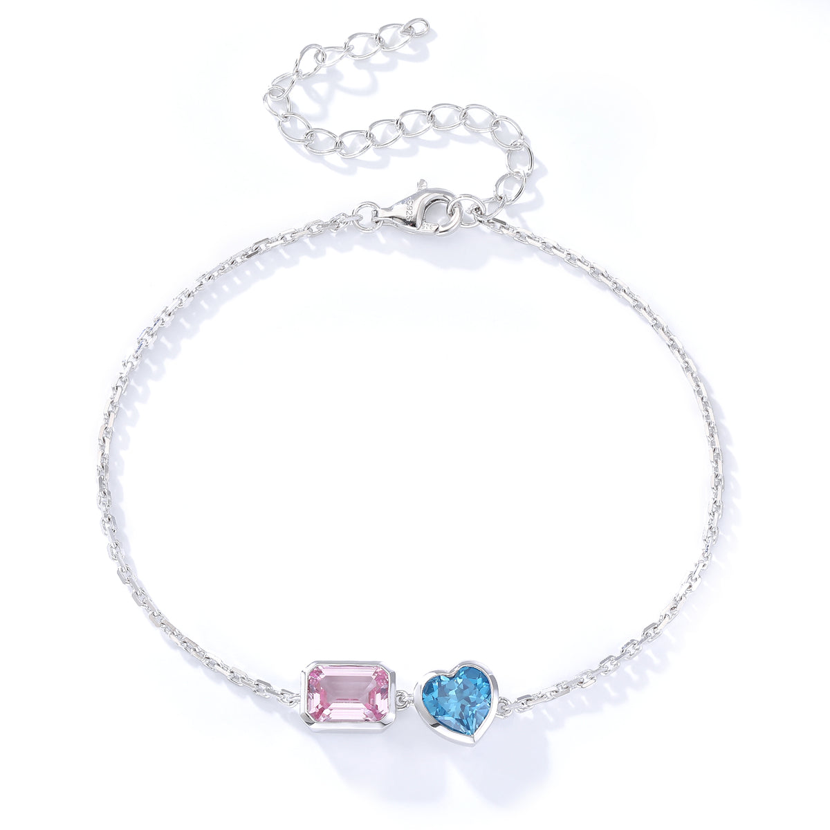 Bracelet à deux pierres cœurs et gemme rectangulaire