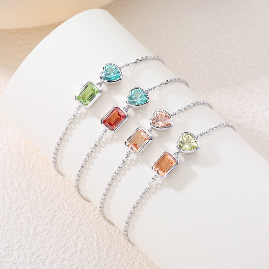Two‑Stone Heart & Rectangle Gemstone Bracelet