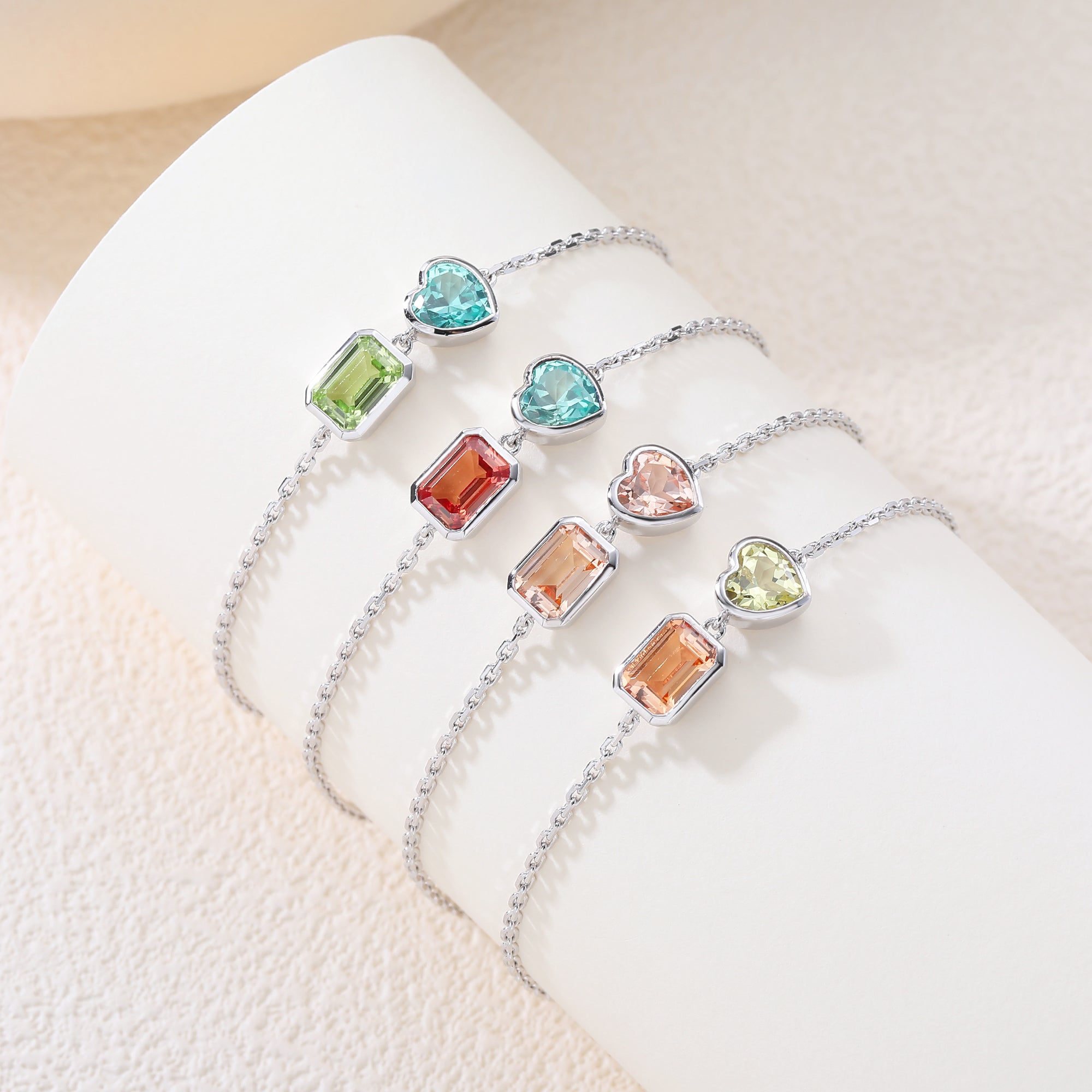 Two‑Stone Heart & Rectangle Gemstone Bracelet