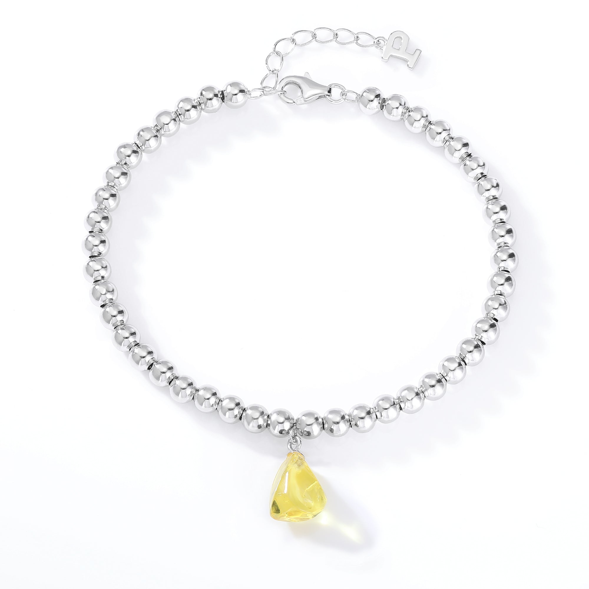 Bean‑Shape Candy Gemstone Bead Bracelet, Yellow / Red / Blue / Pink / Light Green, 18K White Gold / 925 Sterling Silver Bespoke Fine Jewelry