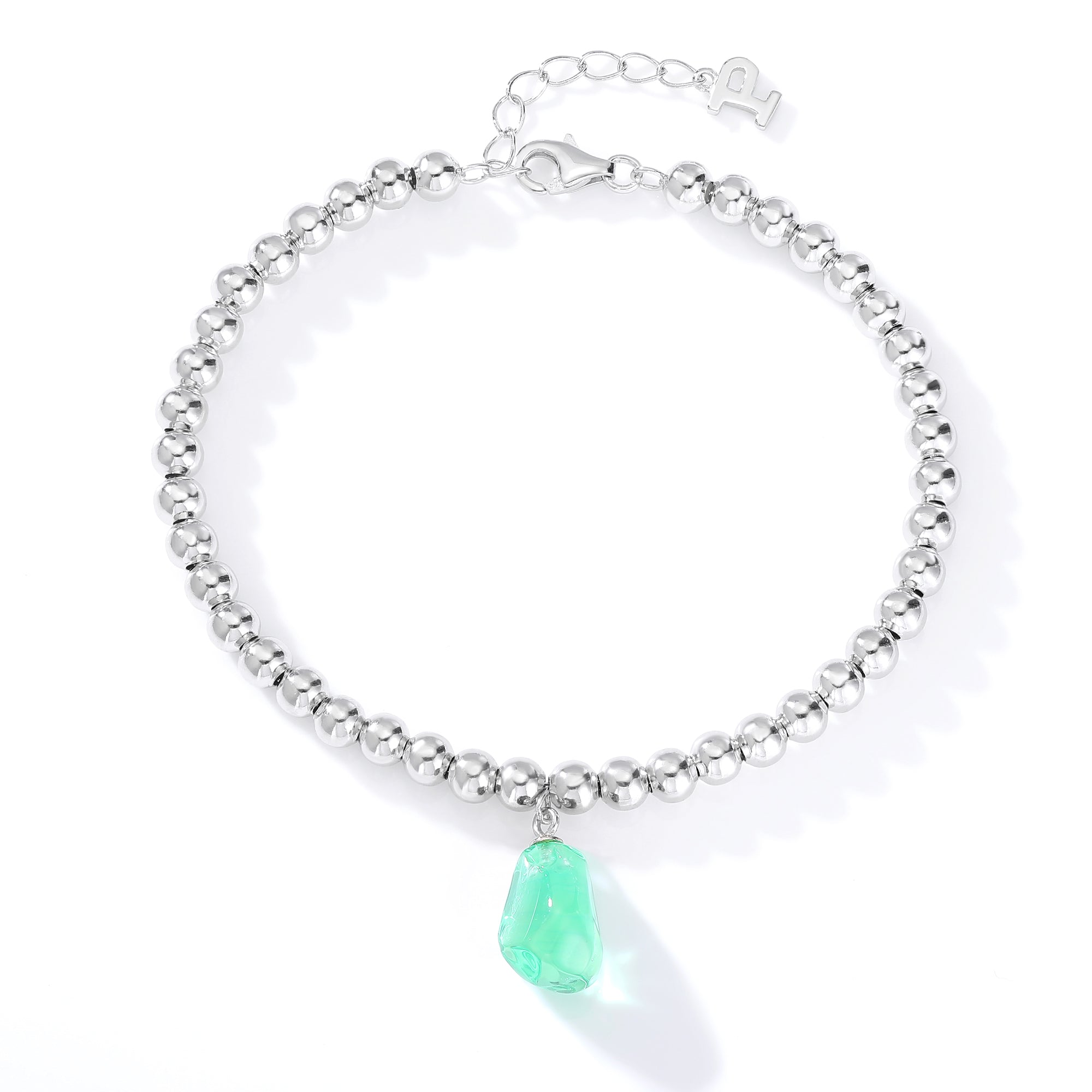 Bean‑Shape Candy Gemstone Bead Bracelet, Yellow / Red / Blue / Pink / Light Green, 18K White Gold / 925 Sterling Silver Bespoke Fine Jewelry