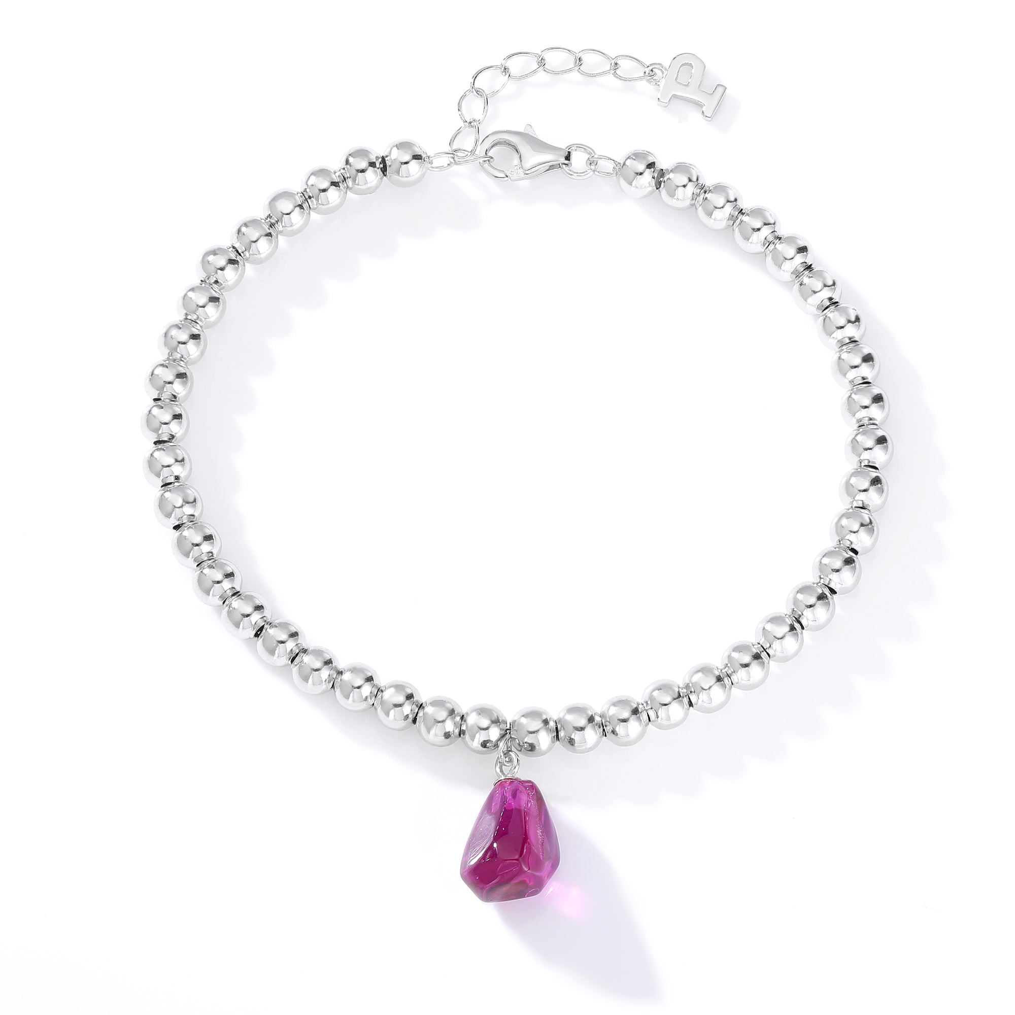Bean‑Shape Candy Gemstone Bead Bracelet, Yellow / Red / Blue / Pink / Light Green, 18K White Gold / 925 Sterling Silver Bespoke Fine Jewelry