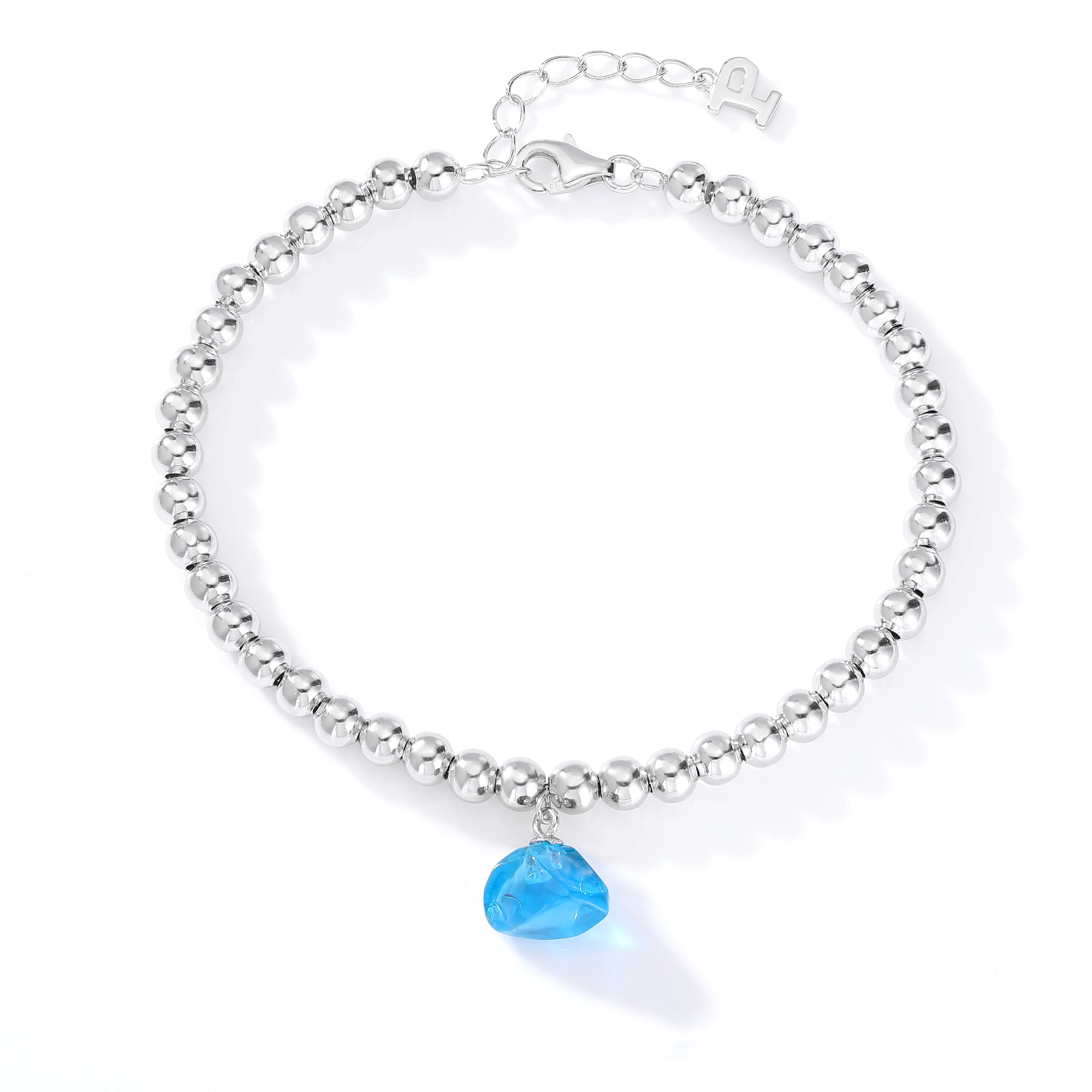 Bean‑Shape Candy Gemstone Bead Bracelet, Yellow / Red / Blue / Pink / Light Green, 18K White Gold / 925 Sterling Silver Bespoke Fine Jewelry