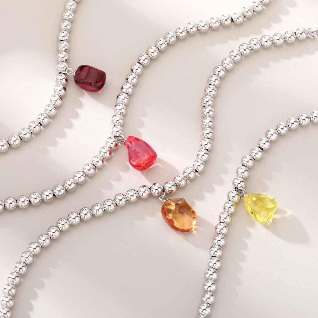 Bean‑Shape Candy Gemstone Bead Bracelet, Yellow / Red / Blue / Pink / Light Green, 18K White Gold / 925 Sterling Silver Bespoke Fine Jewelry
