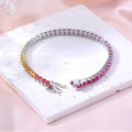 Rainbow Princess‑Cut Tennis Bracelet, Multi‑Color Square Gemstone, Available in Round Stones, S925 Sterling Silver Bespoke Fine Jewelry