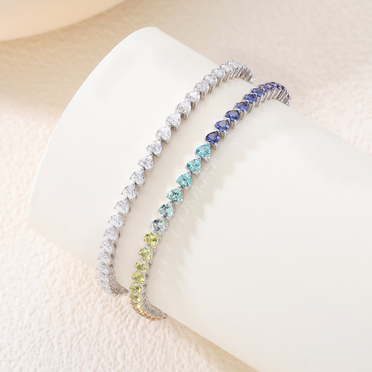 Rainbow Heart‑Shaped Gemstone Tennis Bracelet