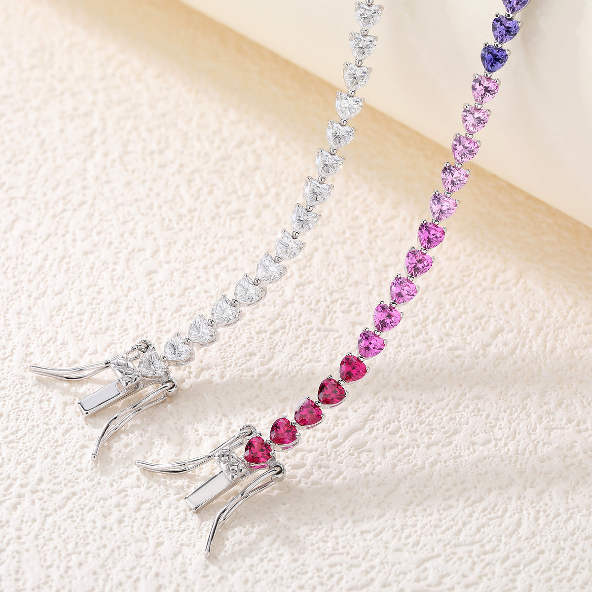 Rainbow Heart‑Shaped Gemstone Tennis Bracelet