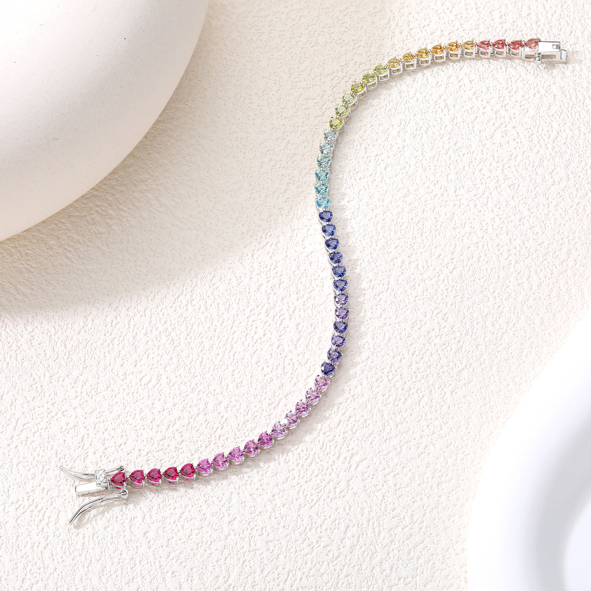 Rainbow Heart‑Shaped Gemstone Tennis Bracelet