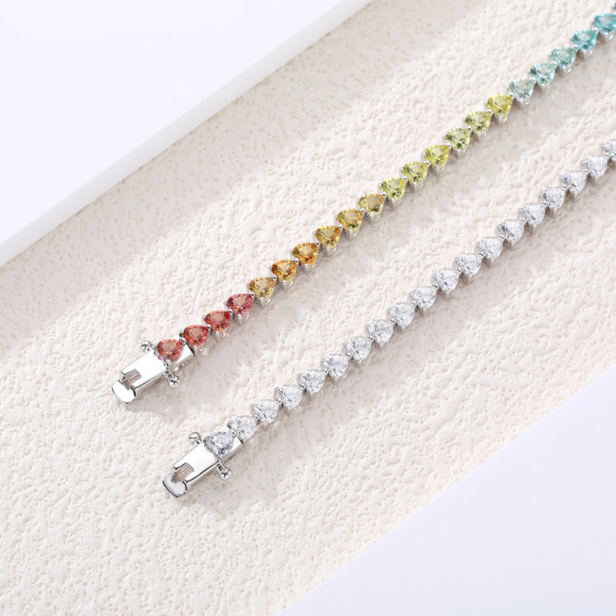 Rainbow Heart‑Shaped Gemstone Tennis Bracelet
