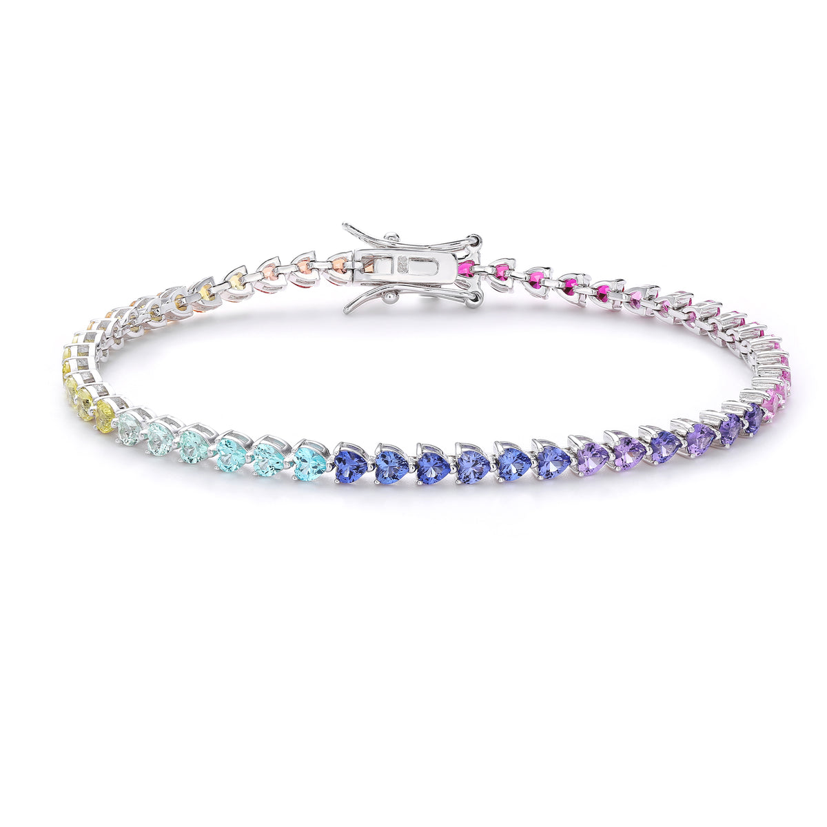 Rainbow Heart‑Shaped Gemstone Tennis Bracelet