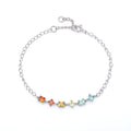 Rainbow Princess‑Cut 6‑Gemstone Silver Bracelet