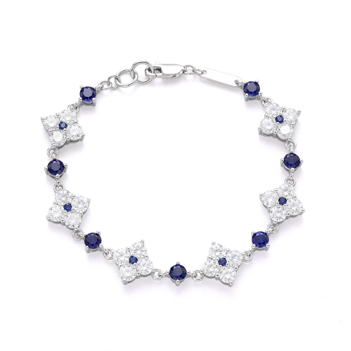 Four‑Leaf‑Clover Royal‑Blue Silver Bracelet