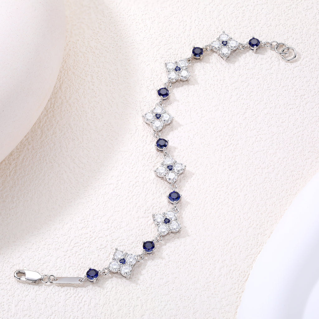 Four‑Leaf‑Clover Royal‑Blue Silver Bracelet