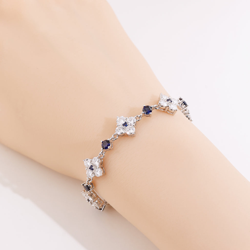 Four‑Leaf‑Clover Royal‑Blue Silver Bracelet
