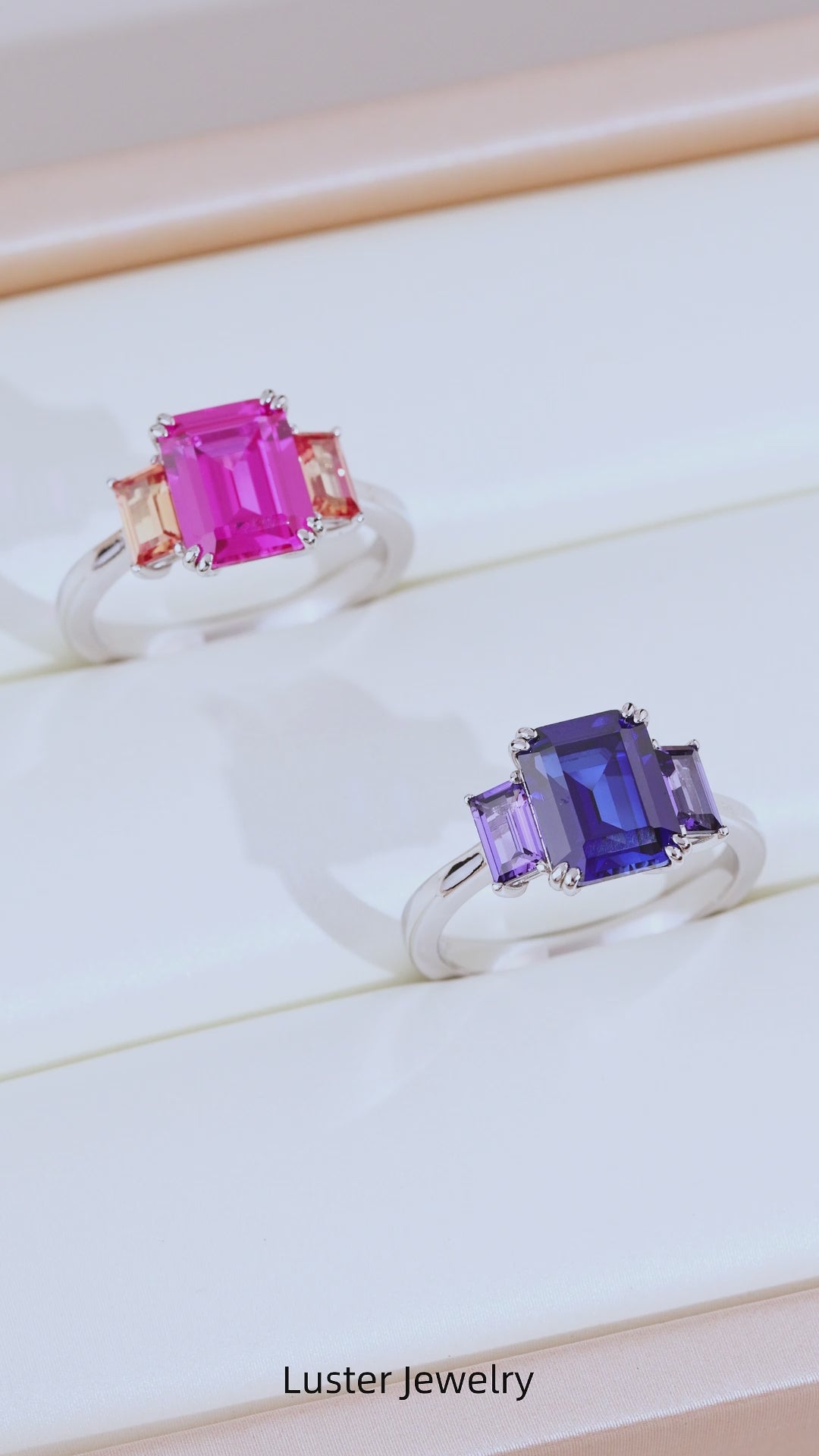 Emerald‑Cut Three‑Stone Gemstone Ring