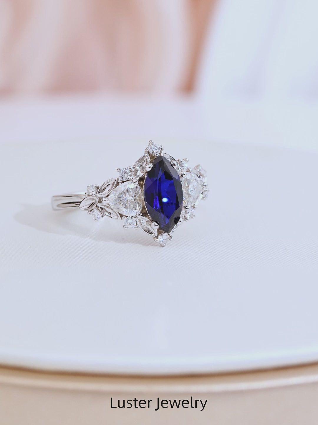 Royal Blue Marquise Sapphire Halo Ring