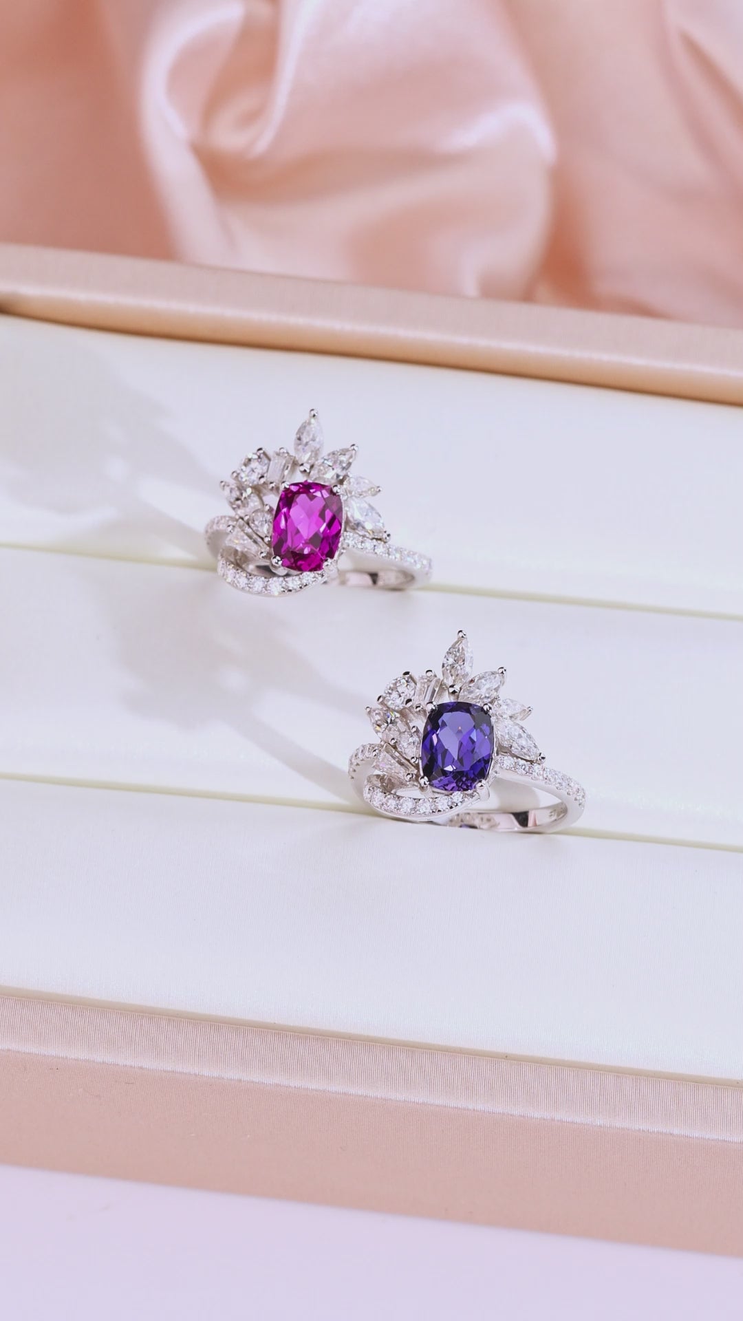 Cushion‑Cut Floral Halo Gemstone Statement Ring